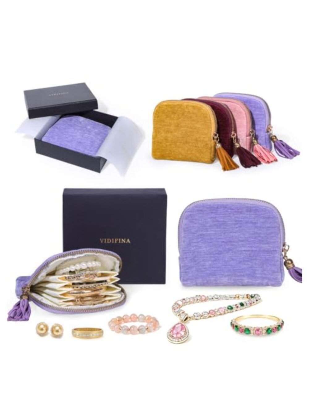 Velvet Jewelry Case 5 Compartment Zipper Travel Organizer